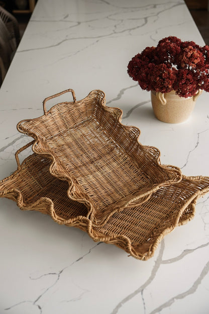 Scalloped Rattan Nesting Trays