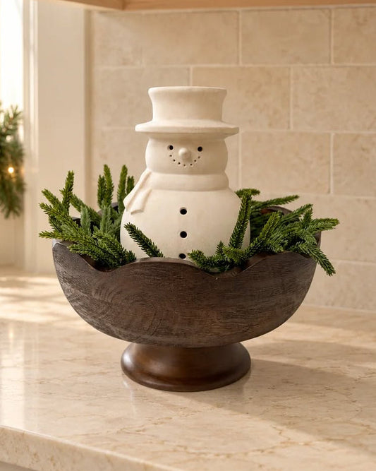 Cooper Dark Wood Scalloped Pedestal Bowl